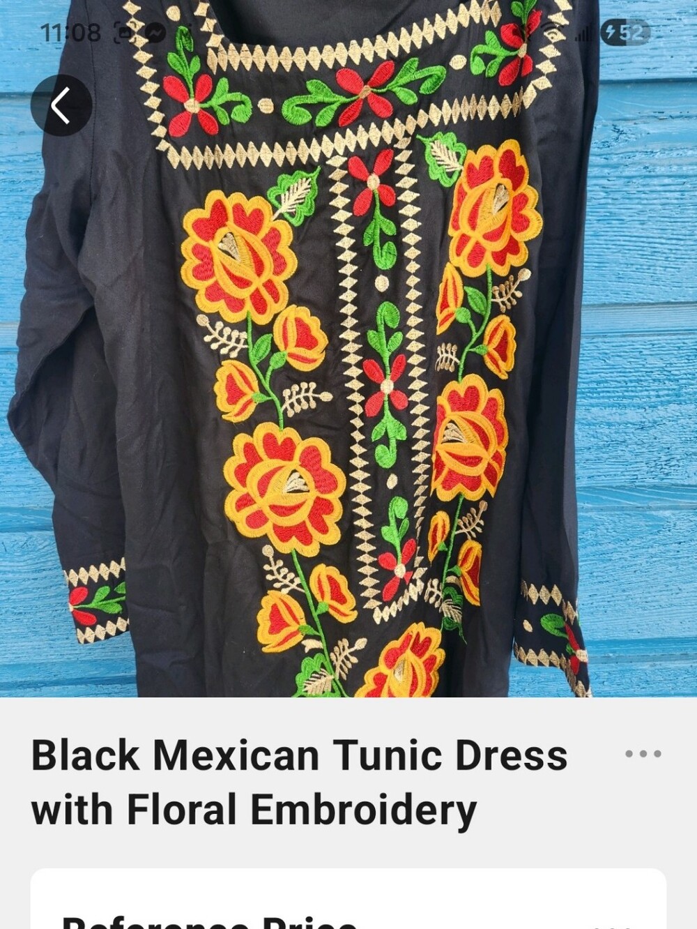 Black Mexican Embroidered Floral Tunic with Yellow & Red Accents - Picture 2 of 6